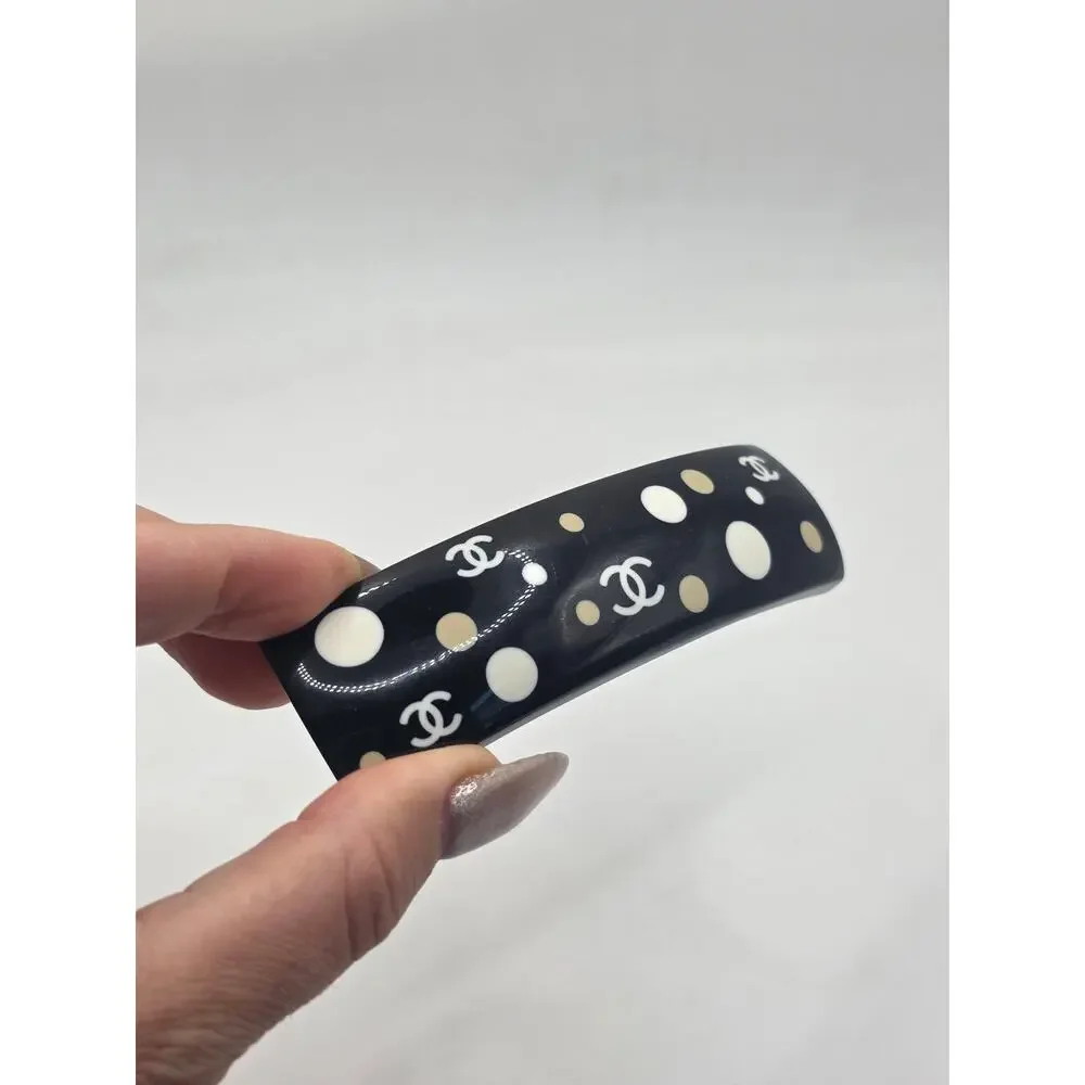Chanel Black white Polka Dot Interlocking CC Hair Clip - Picture 4 of 14
